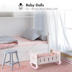 Doll Cradle Rocking Baby Doll Crib – Reversible Doll Bed for 18-inch Dolls, Fits Toddlers 1-3 Years, Pink