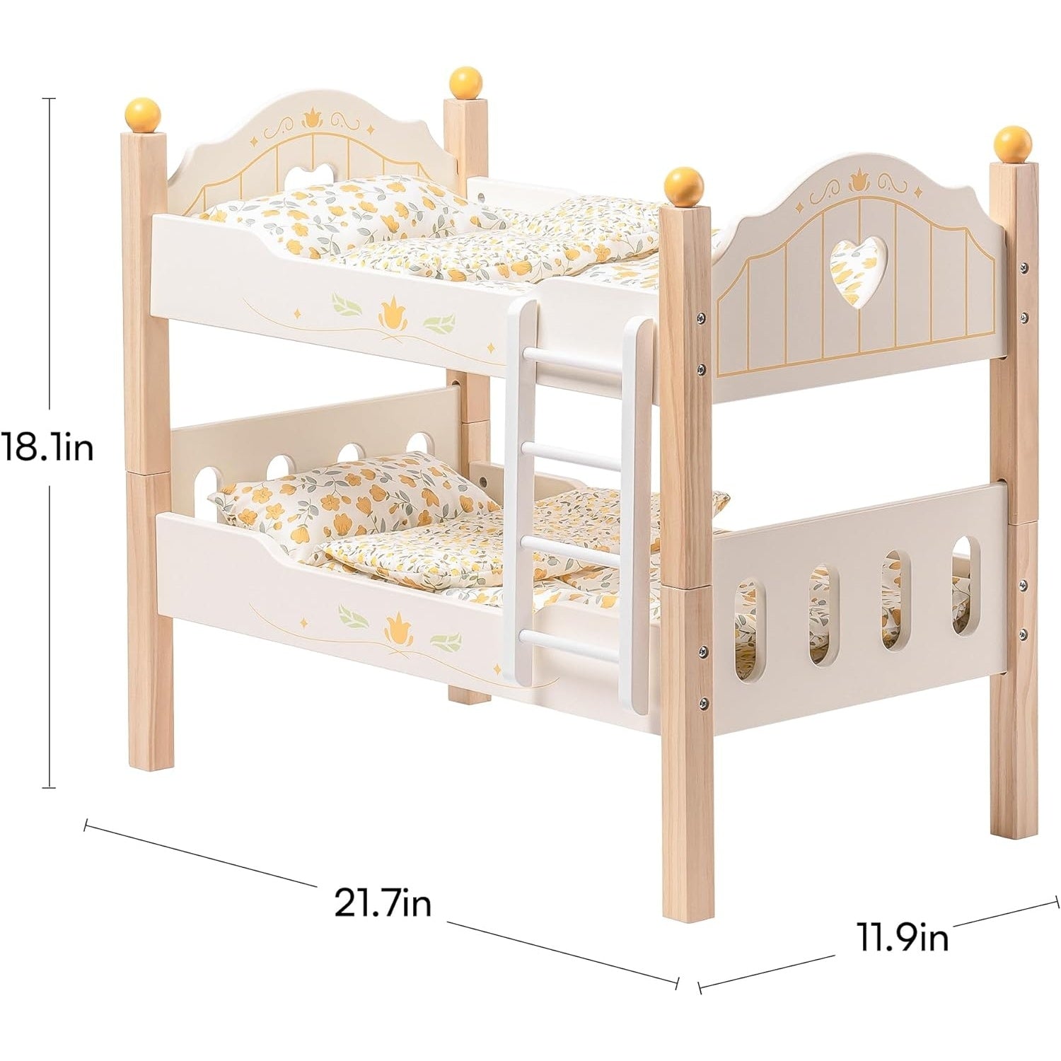 Wooden Baby Doll Bunk Beds – Stackable Cribs for 18-Inch Dolls | Fits American Girl Dolls | Yellow | 21.7 x 11.9 x 18.1 inches