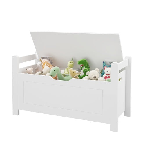White Wooden Toy Box Chest with Flip-Top Lid and Safety Hinge – Large Kids Storage Organizer for Boys and Girls