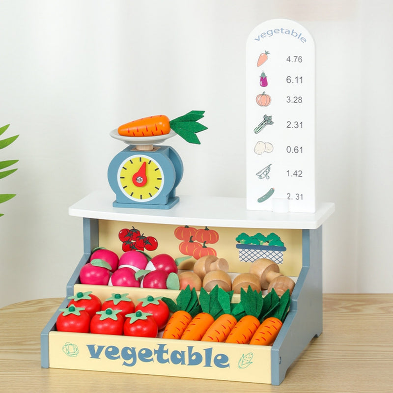 Robud Wooden Pretend Play Preschool Toy for Kids Aged 3+ | Wooden Supermarket Vegetable Store| Durable Educational Playset for Girls & Boys