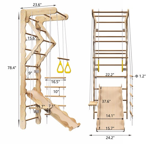 Foldable Montessori Wooden Pikler Triangle Set – Indoor Toddler Climbing Gym with Ladder & Slide | Eco-Friendly Pine Wood