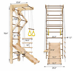 Foldable Montessori Wooden Pikler Triangle Set – Indoor Toddler Climbing Gym with Ladder & Slide | Eco-Friendly Pine Wood