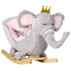 Baby Elephant Rocking Chair with Sound – Plush Toddler Rocker Toy, Safety Belt & Wooden Base – Ages 1.5–3 Years, Gray