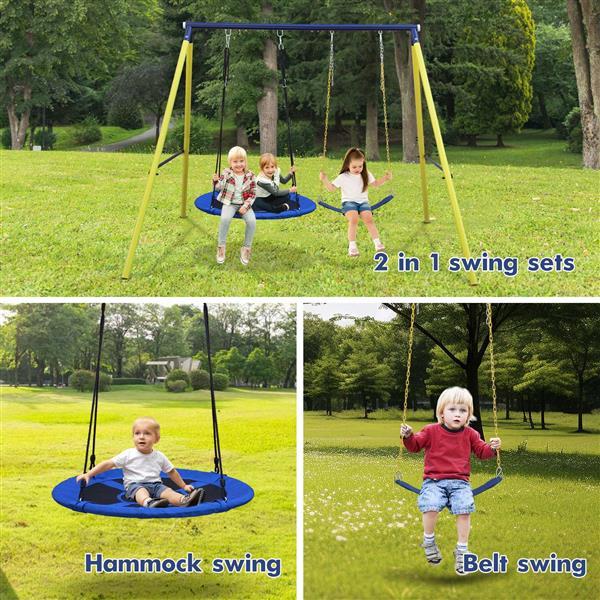 Heavy-Duty 2-Seat Swing Set with Saucer Swing – 440lb Capacity A-Frame Outdoor Playset for Kids