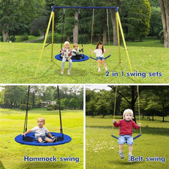 Heavy-Duty 2-Seat Swing Set with Saucer Swing – 440lb Capacity A-Frame Outdoor Playset for Kids