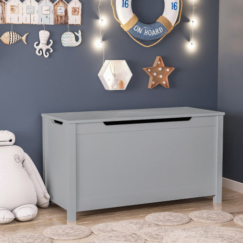 Wooden Toy Box with Safety Hinged Lid - Gray MDF Storage for Toys, Ages 2+ - Easy to Assemble & Spacious