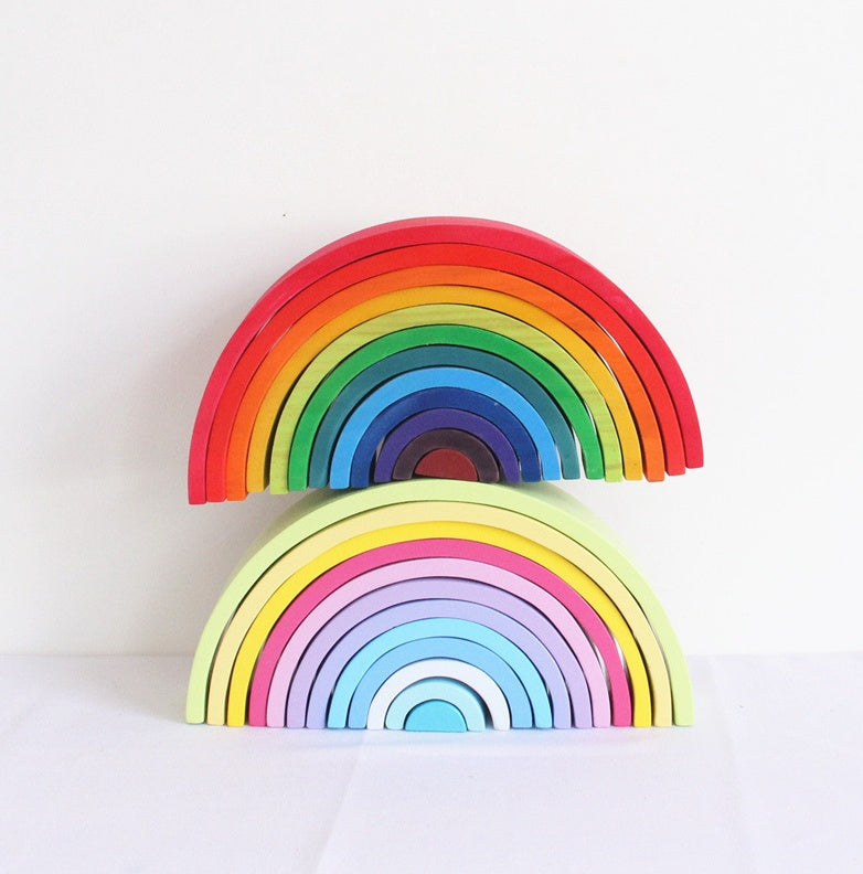 Large Rainbow Arch Building Blocks, 12-Piece Wooden Stacking Toy, Open-Ended Play, Montessori Inspired
