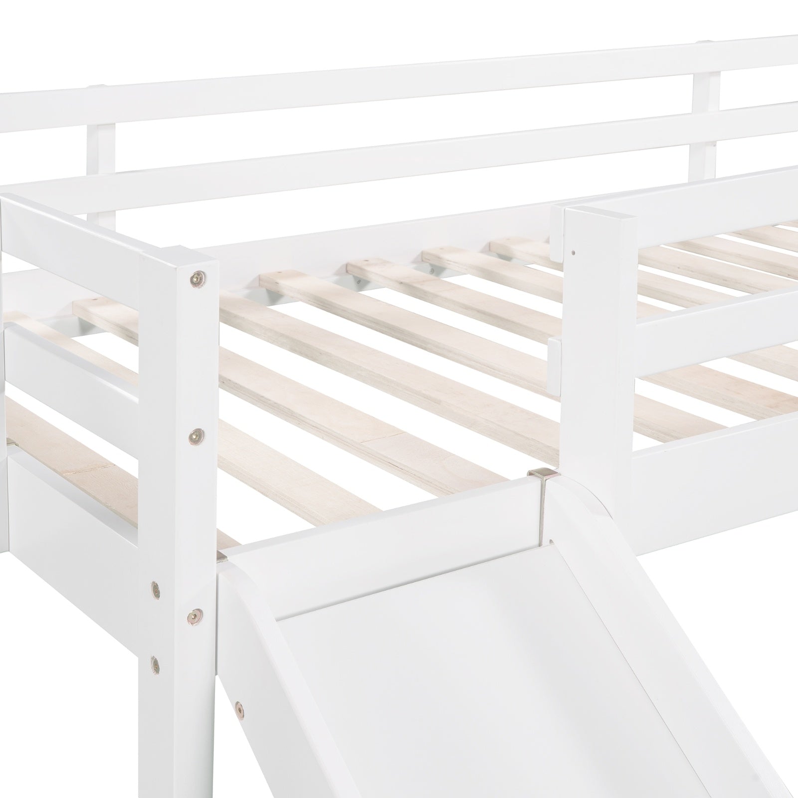 Twin Size Loft Bed with Slide, Staircase & Chalkboard – White Solid Wood Kids Bed