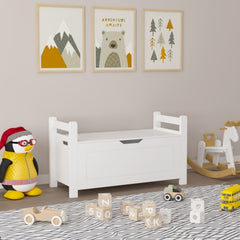 White Wooden Toy Box Chest with Flip-Top Lid and Safety Hinge – Large Kids Storage Organizer for Boys and Girls