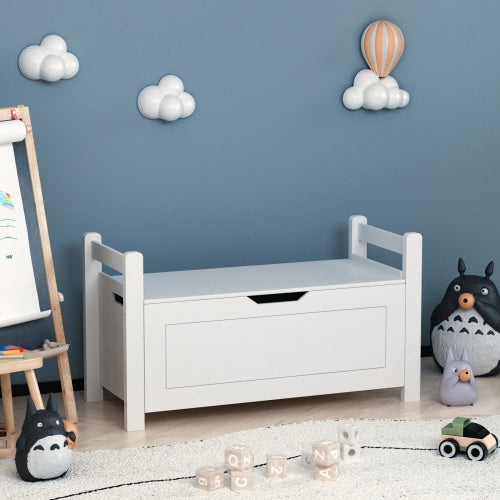 White Wooden Toy Box Chest with Flip-Top Lid and Safety Hinge – Large Kids Storage Organizer for Boys and Girls