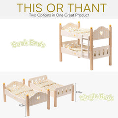Wooden Baby Doll Bunk Beds – Stackable Cribs for 18-Inch Dolls | Fits American Girl Dolls | Yellow | 21.7 x 11.9 x 18.1 inches
