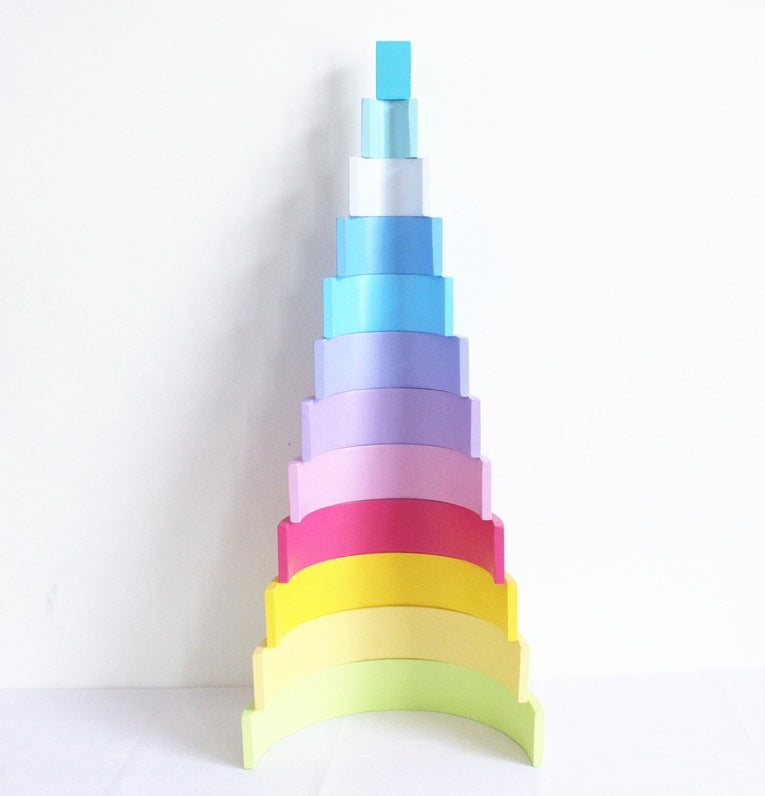 Large Rainbow Arch Building Blocks, 12-Piece Wooden Stacking Toy, Open-Ended Play, Montessori Inspired Macaron