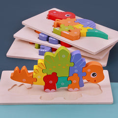Number Matching Wooden 3D Dinosaur Puzzles – Educational Toy for Kids Aged 4-6, Enhances Cognitive Development and Fine Motor Skills