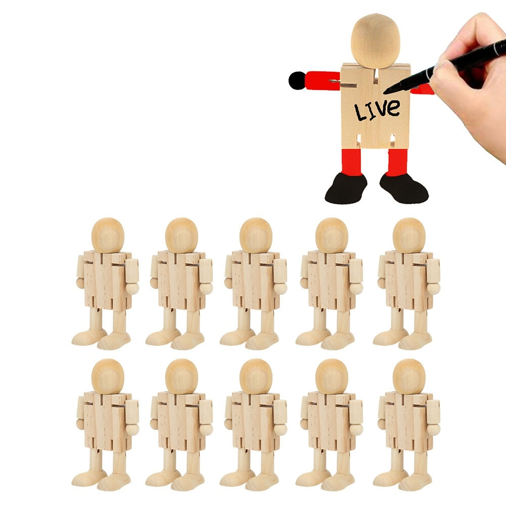 Wooden Jointed Robot Figures - DIY Painting Crafts & Desk Toy for Kids & Adults - Flexible Wooden Robots for Home Decor & Creative Play (Set of 10)