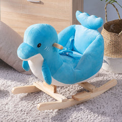 Blue Duck Plush Rocking Horse – Soft Ride-On Toy for Kids with Sturdy Wooden Rocker