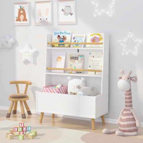 Kids White Bookshelf & Toy Storage Organizer – 3-Tier Book and Magazine Rack with Safety Wall Mount