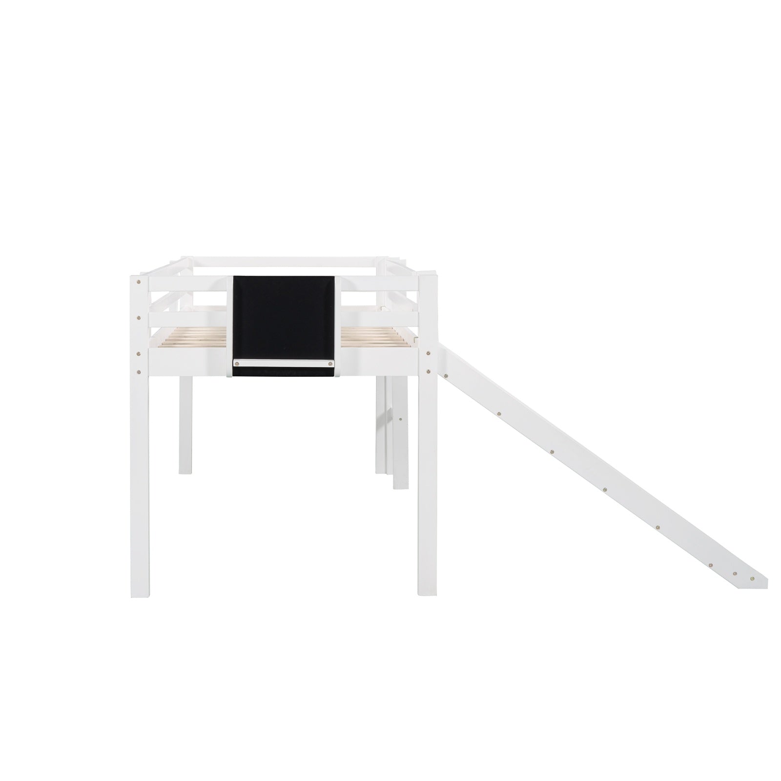 Twin Size Loft Bed with Slide, Staircase & Chalkboard – White Solid Wood Kids Bed