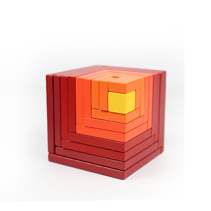 Large Rainbow Arch Building Blocks, 12-Piece Wooden Stacking Toy, Open-Ended Play, Montessori Inspired Red Cube