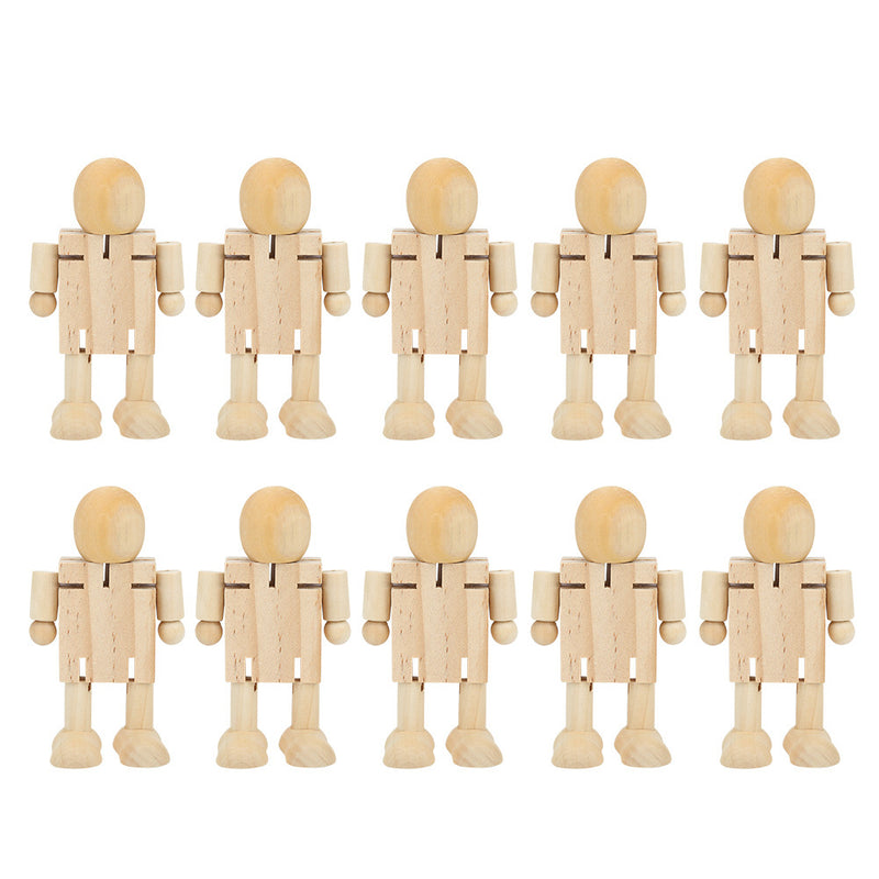 Wooden Jointed Robot Figures - DIY Painting Crafts & Desk Toy for Kids & Adults - Flexible Wooden Robots for Home Decor & Creative Play (Set of 10)