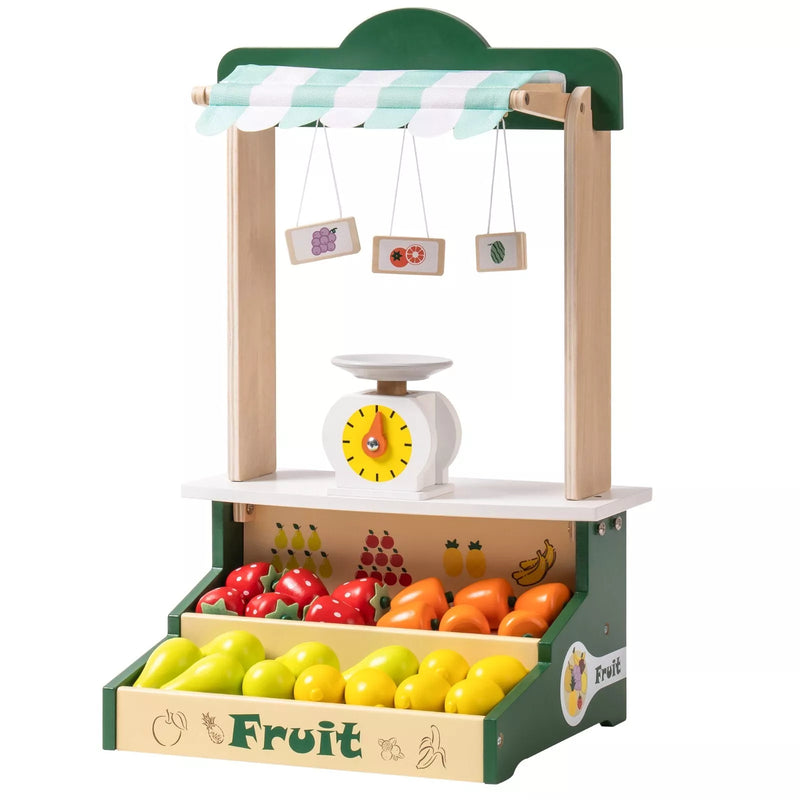 Wooden Farmers Market Stand – Kids' Pretend Play Grocery Store Set with Fruit Stall | Educational Role Play Toy for Ages 3-8