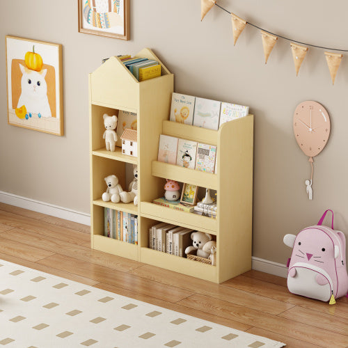 Wooden Kids Bookshelf & Toy Storage Organizer – 6 Compartments, 2 Baskets bins, Multi-Shelf Cubby for Books & Toys – Sturdy & Stylish MDF Bookcase