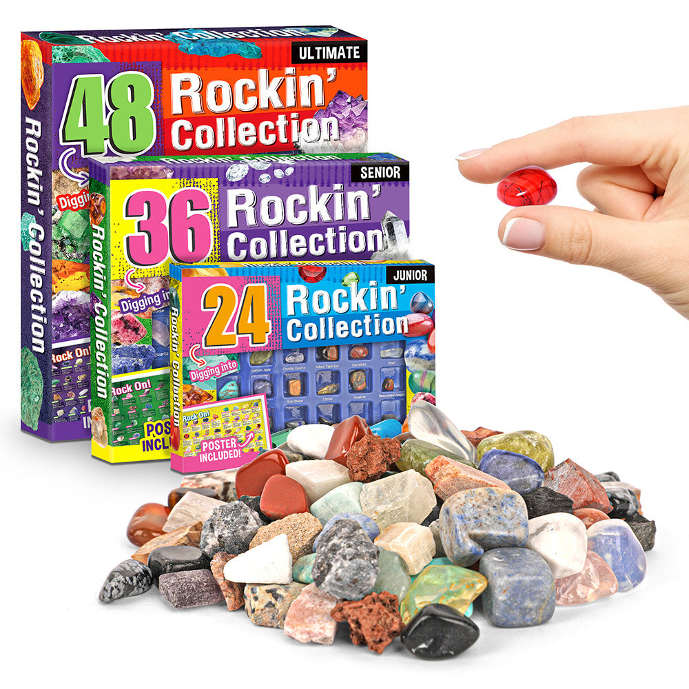 Rock Collection Kit for Kids – 36-Piece Gemstones and Crystals Set with Educational Learning Guide