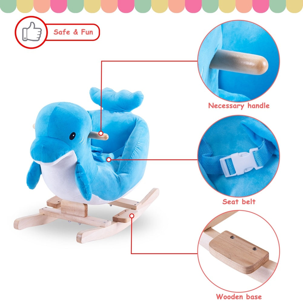 Blue Duck Plush Rocking Horse – Soft Ride-On Toy for Kids with Sturdy Wooden Rocker