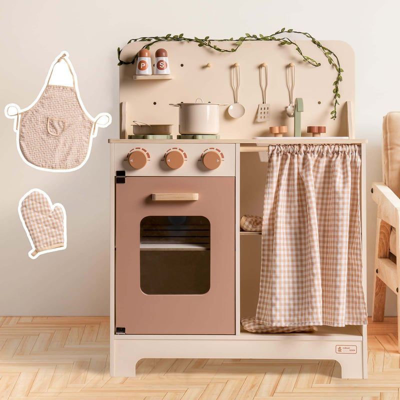 Play Kitchen Set – Rustic Pretend Play Cooking Toy for Toddlers & Kids, 3+ Years, Realistic Country-Style Kitchen with Accessories, Safe & Durable
