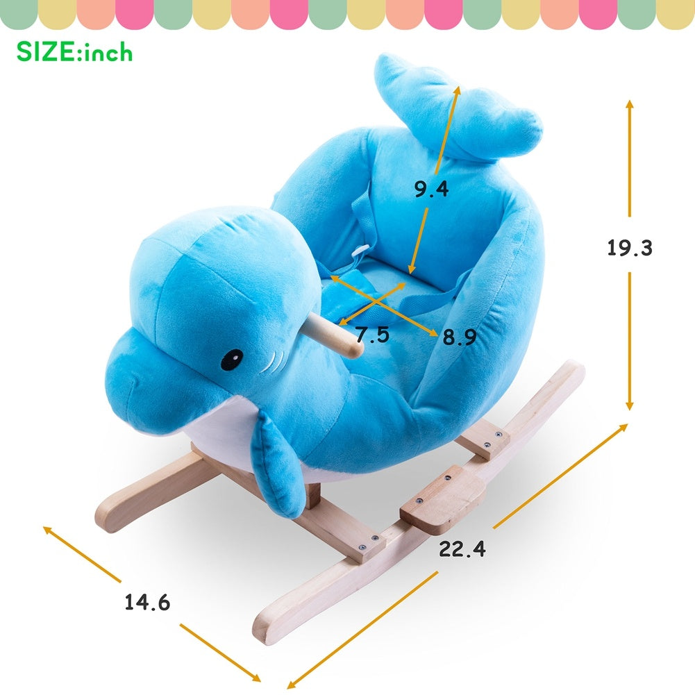 Blue Duck Plush Rocking Horse – Soft Ride-On Toy for Kids with Sturdy Wooden Rocker