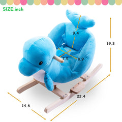 Blue Duck Plush Rocking Horse – Soft Ride-On Toy for Kids with Sturdy Wooden Rocker