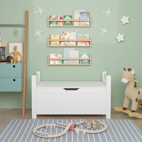 White Wooden Toy Box Chest with Flip-Top Lid and Safety Hinge – Large Kids Storage Organizer for Boys and Girls