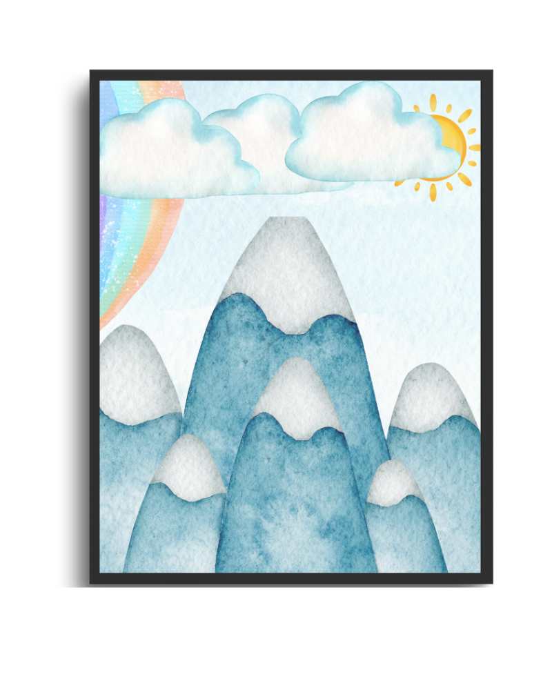 Watercolor Mountain Framed Print - Vibrant Decor for Nature Lovers Semi Glossy Black