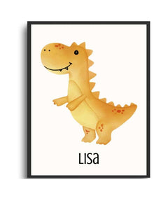 Personalized Dinosaur Framed Print - Custom Name Art for Kids' Rooms Semi Glossy Black