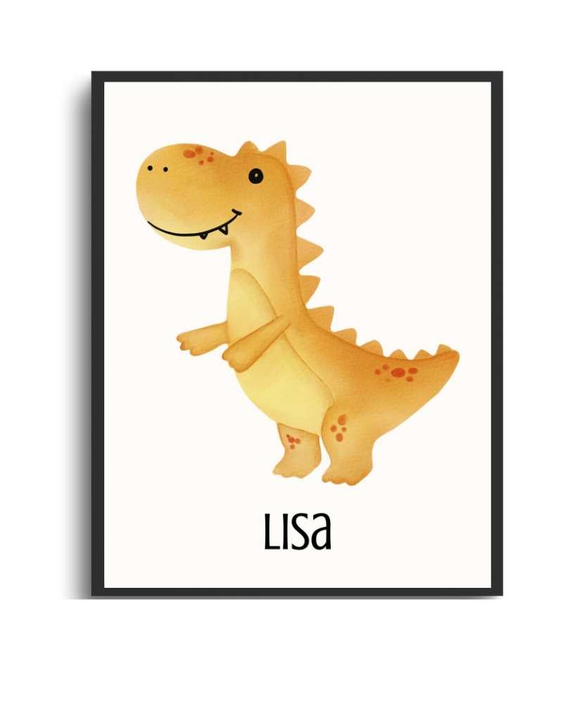 Personalized Dinosaur Framed Print - Custom Name Art for Kids' Rooms Semi Glossy Black