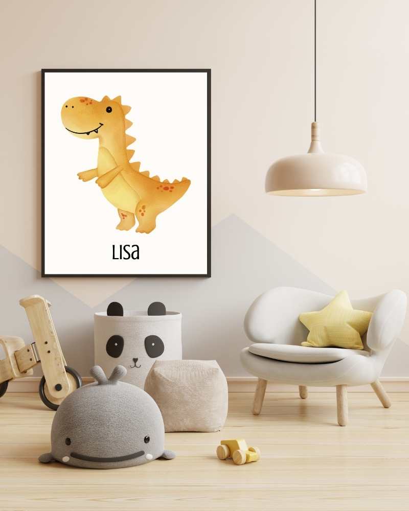 Personalized Dinosaur Framed Print - Custom Name Art for Kids' Rooms
