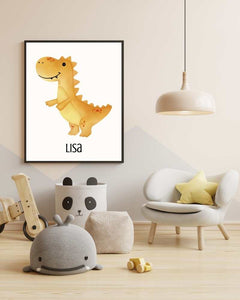 Personalized Dinosaur Framed Print - Custom Name Art for Kids' Rooms