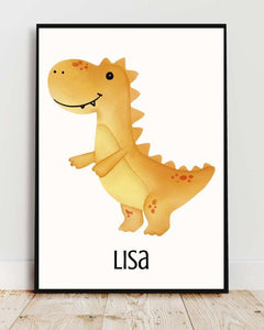 Personalized Dinosaur Framed Print - Custom Name Art for Kids' Rooms