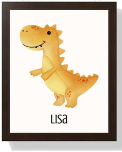 Personalized Dinosaur Framed Print - Custom Name Art for Kids' Rooms Semi Glossy Brown