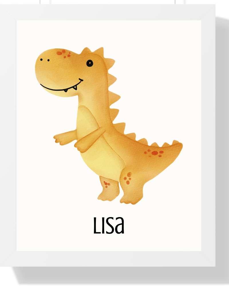 Personalized Dinosaur Framed Print - Custom Name Art for Kids' Rooms Semi Glossy White