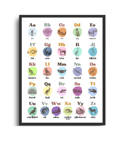 Colorful Animal Alphabet Framed Print - Educational Wall Art for Kids Semi Glossy Black