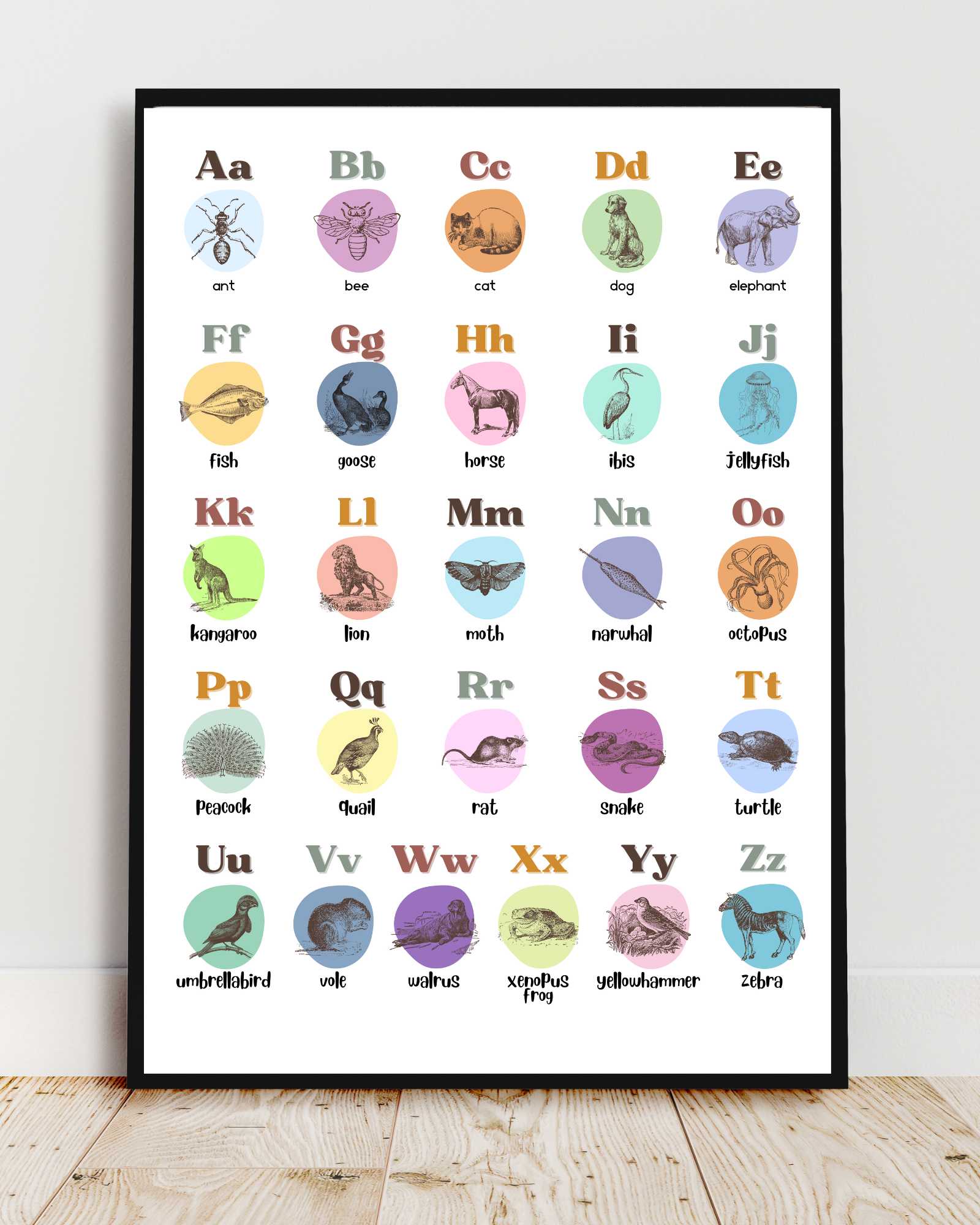Colorful Animal Alphabet Framed Print - Educational Wall Art for Kids