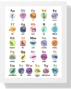 Colorful Animal Alphabet Framed Print - Educational Wall Art for Kids Semi Glossy White