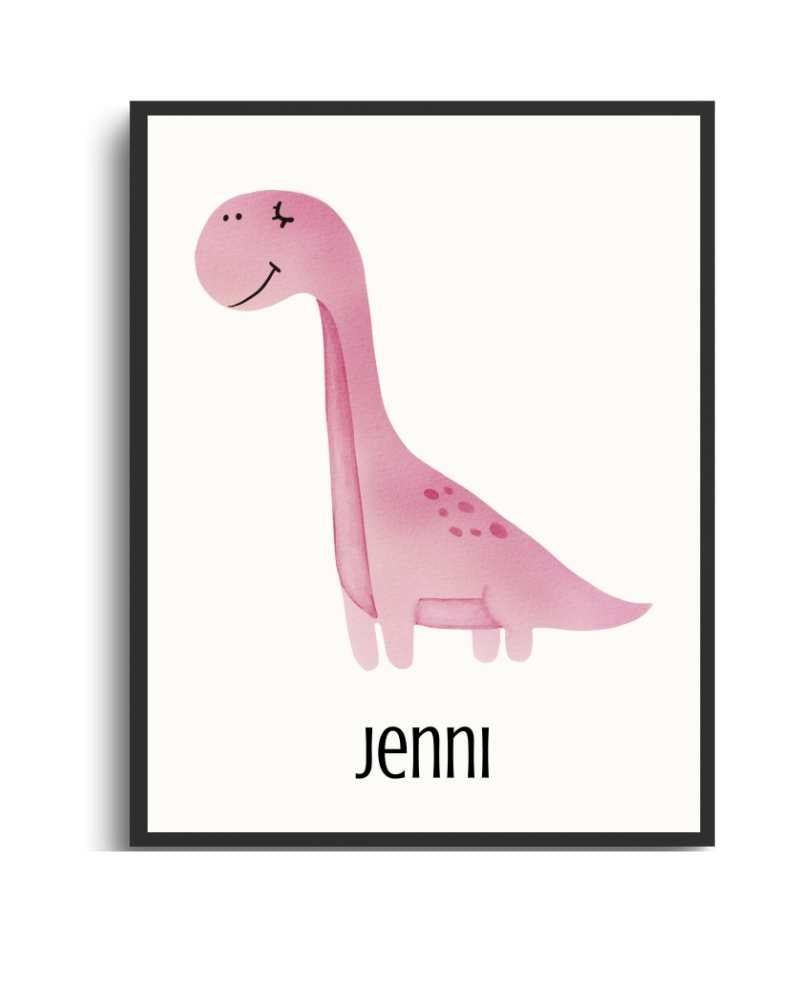 Personalized Dinosaur Framed Print - Cute Children's Wall Art Semi Glossy Black