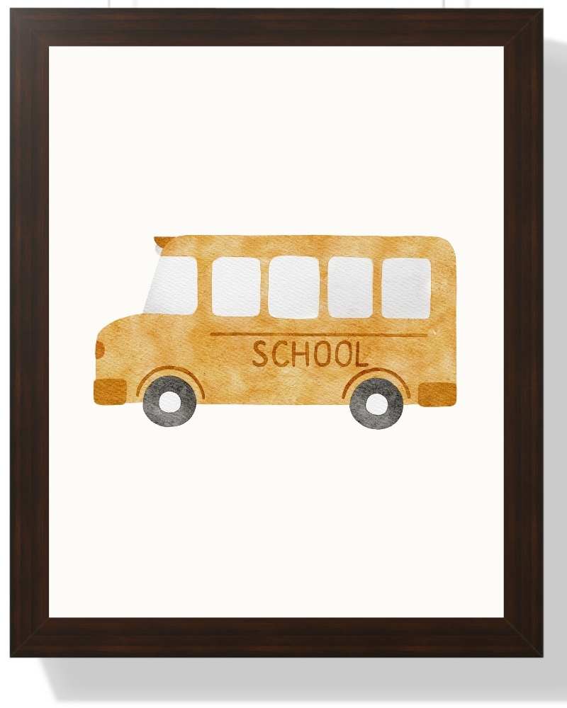 School Bus Framed Print - Ideal Classroom & Kids' Room Decor Semi Glossy Brown