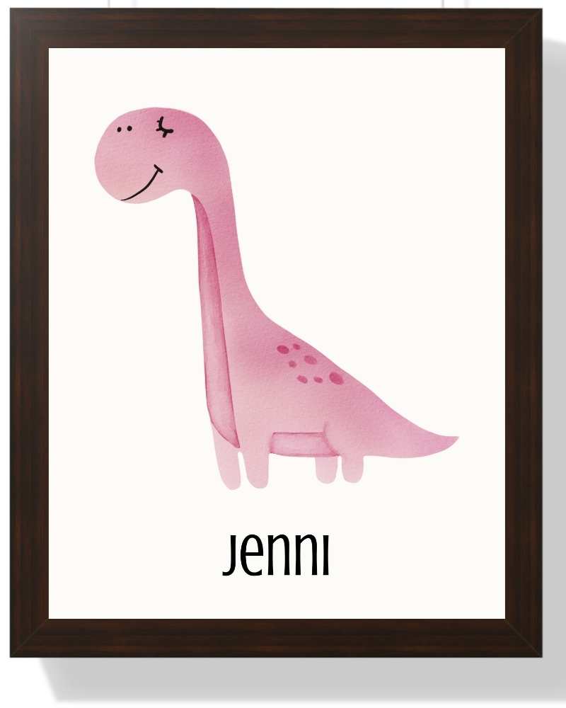 Personalized Dinosaur Framed Print - Cute Children's Wall Art Semi Glossy Brown