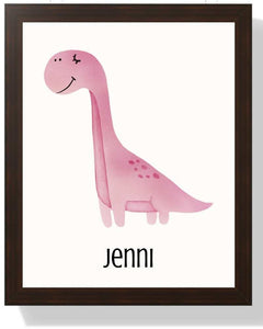 Personalized Dinosaur Framed Print - Cute Children's Wall Art Semi Glossy Brown