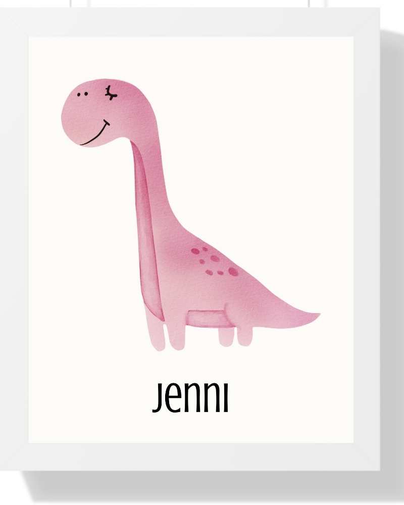 Personalized Dinosaur Framed Print - Cute Children's Wall Art Semi Glossy White