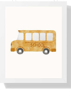 School Bus Framed Print - Ideal Classroom & Kids' Room Decor Semi Glossy White