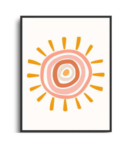 Boho Sun Framed Print - Colorful Wall Art for Home Décor Semi Glossy Black