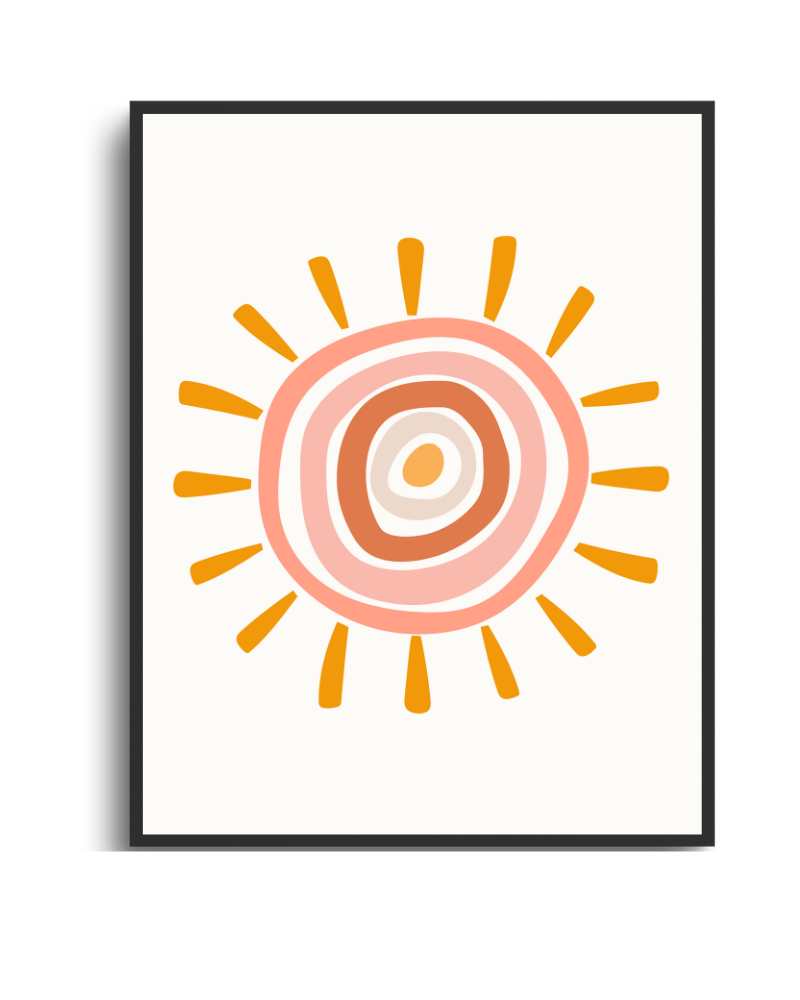 Boho Sun Framed Print - Colorful Wall Art for Home Décor Semi Glossy Black